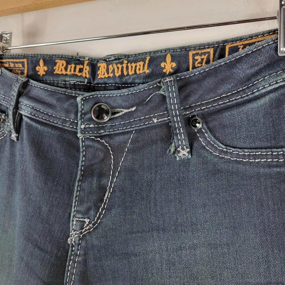Rock Revival Lexi Super Skinny Low Mid Rise Rhinestone Sequin Bling Jeans Long - Picture 6 of 11